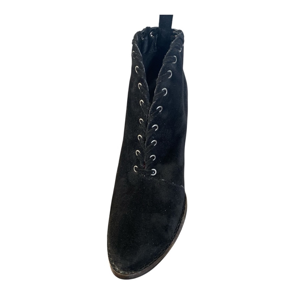 Black Vegan Faux Suede Ankle Boots western whipstitch pointed toe women’s Size 8